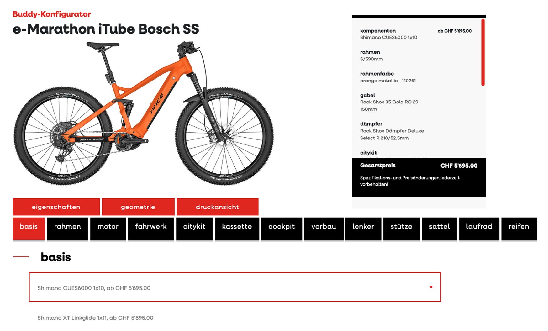 Bike Konfigurator für ein PRICE E-MTB