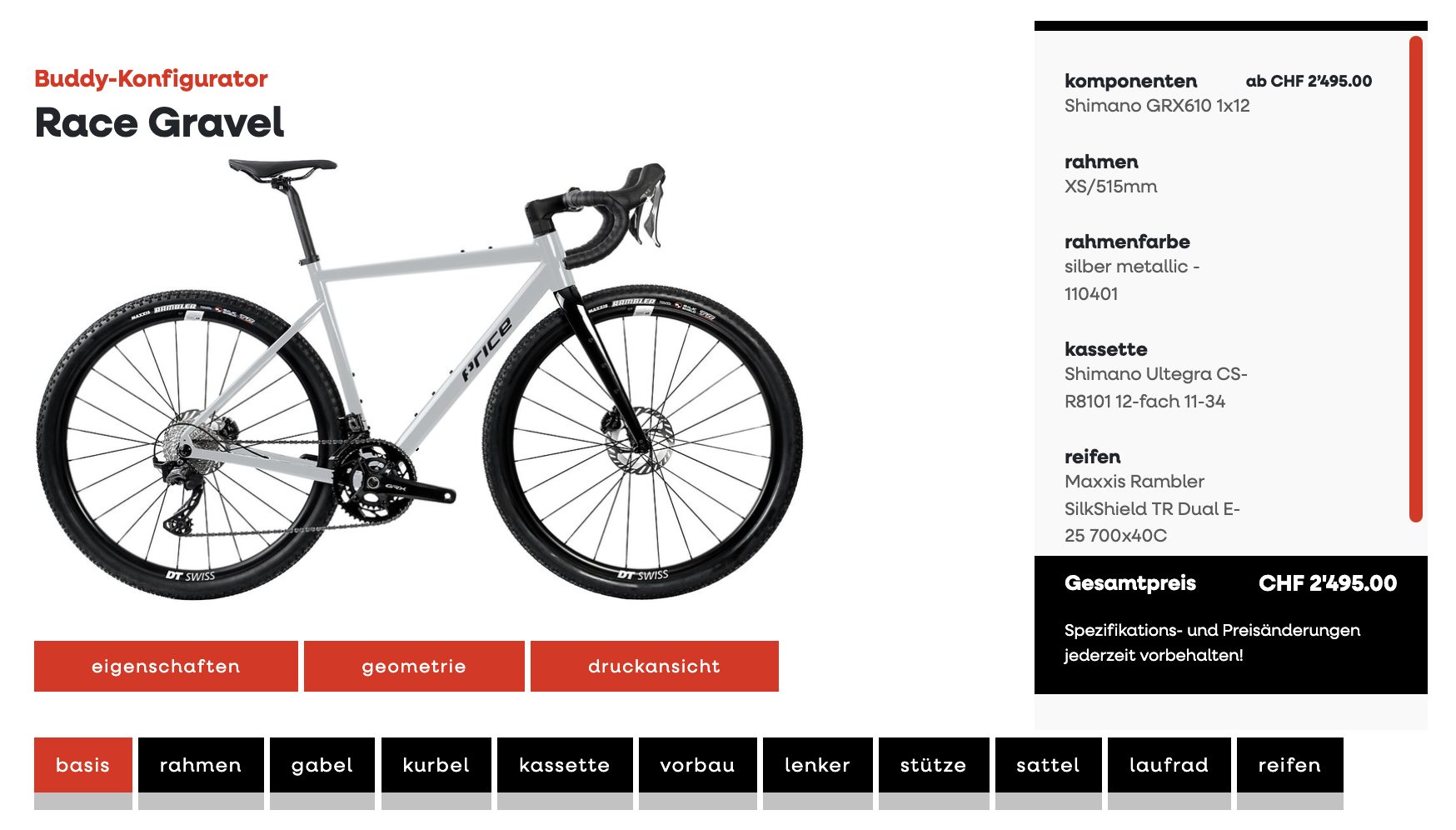 Bike Konfigurator für ein PRICE E-Bike